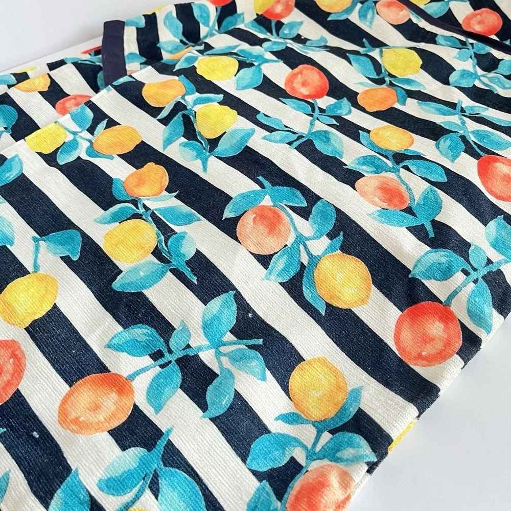 NWOT The Prairie by Rachel Ashwell navy striped fabric fruit placemats set 4